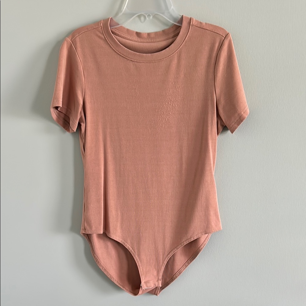 Tan Fitted Bodysuit Top with Snap Closure